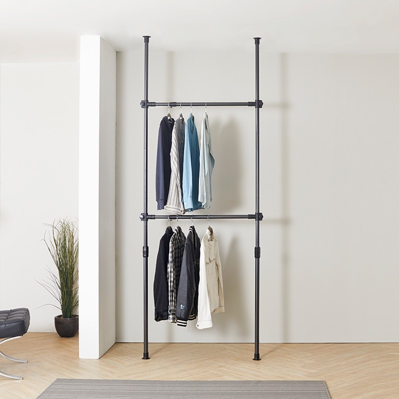 韩式顶天立地晾衣架阳台晒衣架单双杆伸缩杆挂衣架落地卧室衣帽柜