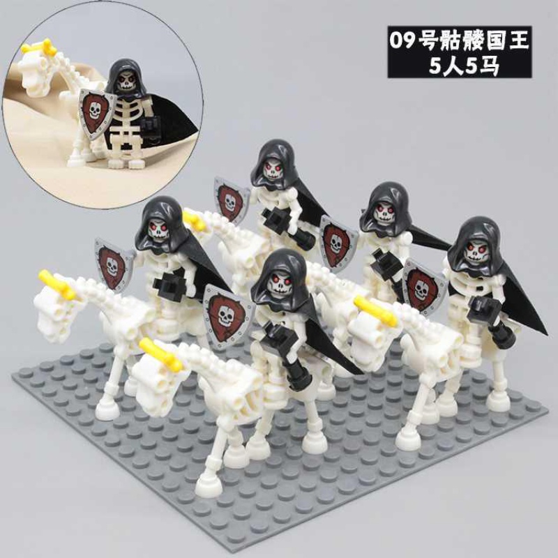 新年古代三国城堡系列骷髅骑士玩具军事武器拼装积木人仔 1号骷髅骑士5人5马高清大图
