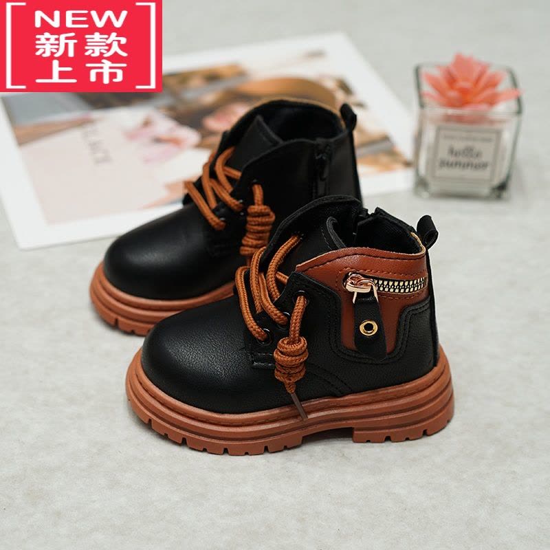 可莉允儿童马丁靴男童靴子2022新款秋冬宝宝短靴防水皮靴英伦风男孩鞋子图片