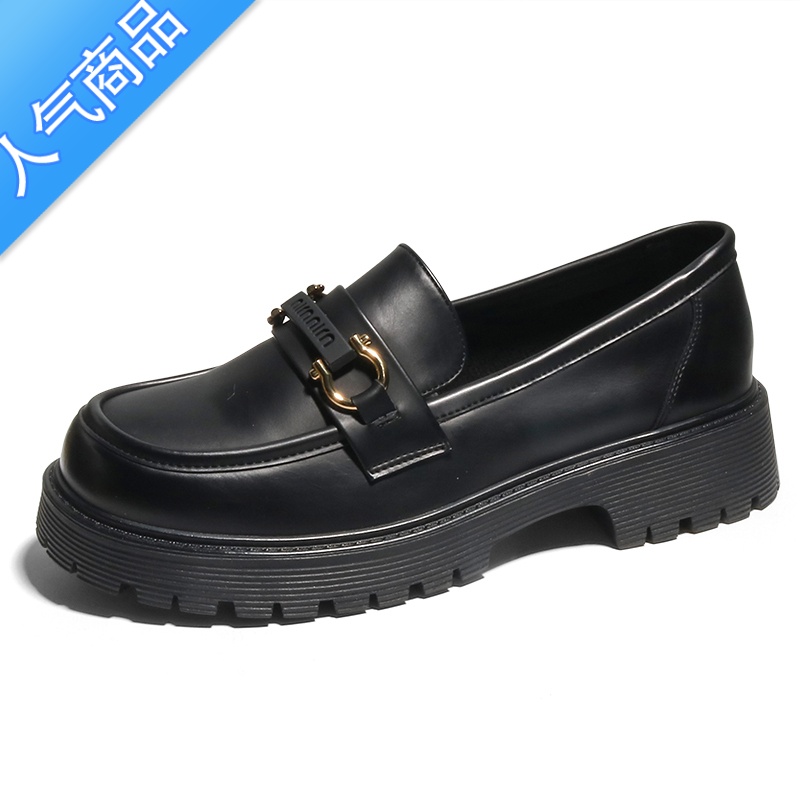 SUNTEK女款乐福鞋女英伦风女鞋新款厚底单鞋黑色小皮鞋百搭2023鞋子休闲高清大图