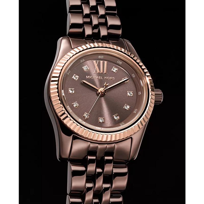 Michael Kors 女士小码巧克力不锈钢防水石英三眼腕表mm高清大图