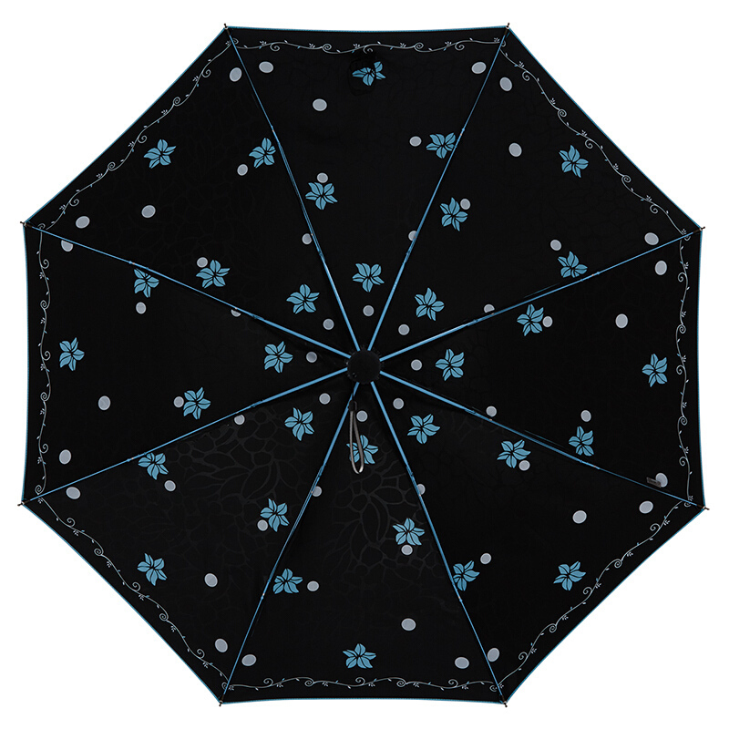 伞 三折折叠晴雨伞彩色钢骨伞架内侧印花黑胶防晒遮阳伞 55cm×8K 30192EJC百媚千娇 2#天蓝