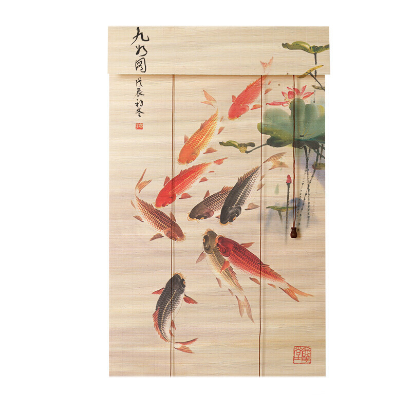定做遮光竹帘禅意印花卷帘竹帘复古窗帘茶室隔断升降帘子中式画