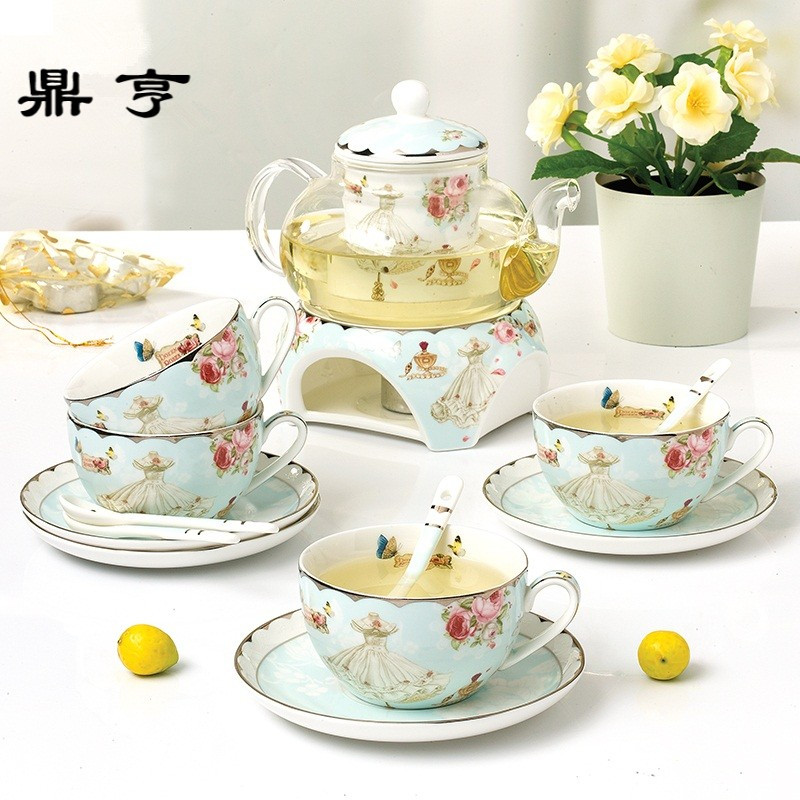 鼎亨创意加热花茶具陶瓷套装田园清新透明耐热玻璃加厚水果花茶壶