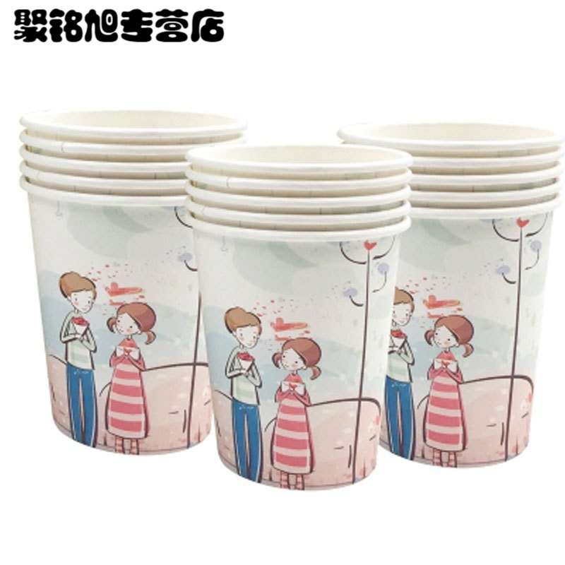 jia厚卡通情侣500只一次性杯子定制纸杯定做整箱家庭纸水杯子清洁用品一次性用品