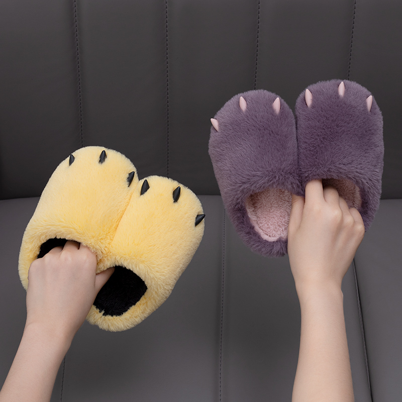 宝宝拖鞋冬季网红可爱毛绒爪子男女童拖鞋室内保暖居家亲子棉拖鞋