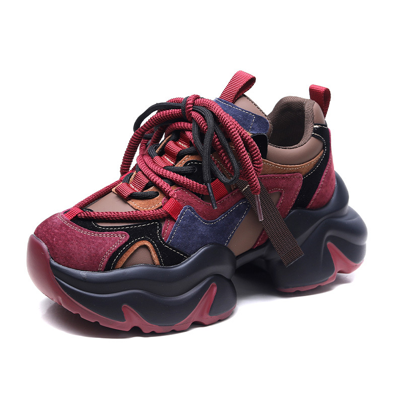 原创老爹鞋潮春夏厚底鞋小个子复古拼色真皮百搭运动休闲鞋