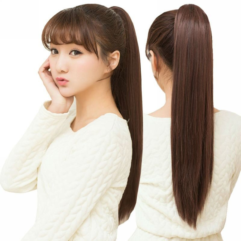 马尾直发长直发马尾假发辫子假发片女长假马尾长直发直发接发片 深棕