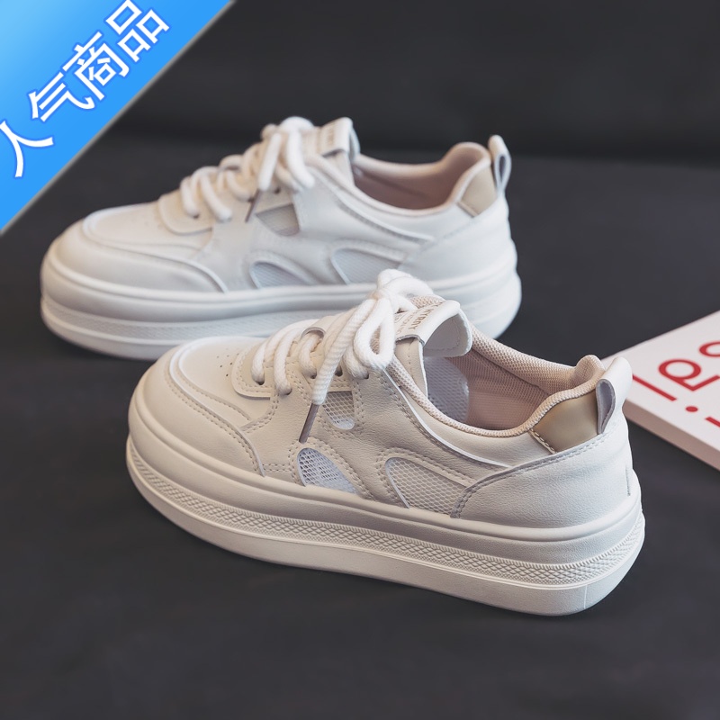 SUNTEK夏季薄款透气小白鞋女鞋2023新款夏款百搭网面网鞋运动板鞋配裙子高清大图