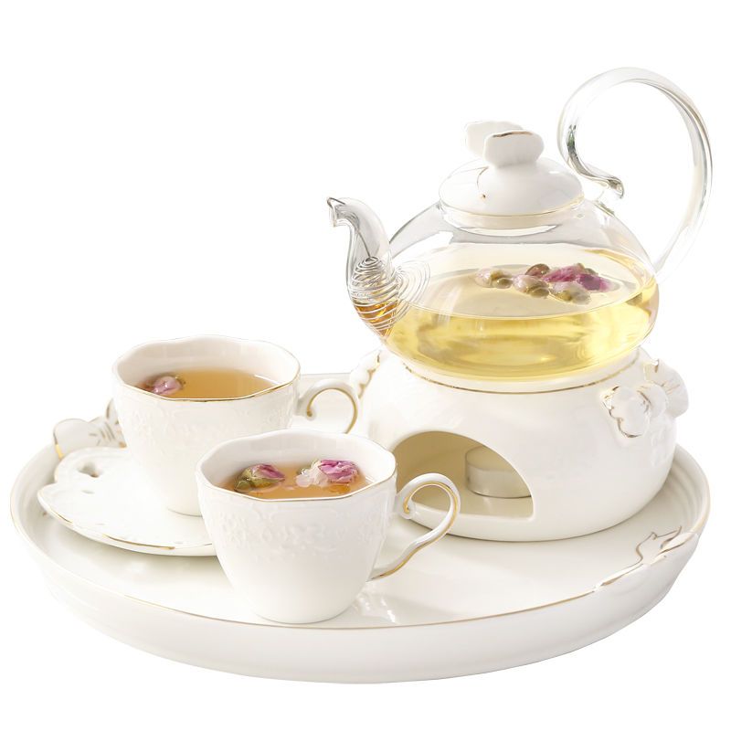 优旋(youe shone) 茶具英式下午茶蝴蝶花茶壶煮水果茶壶套装陶瓷玻璃北欧式茶具蜡烛加热