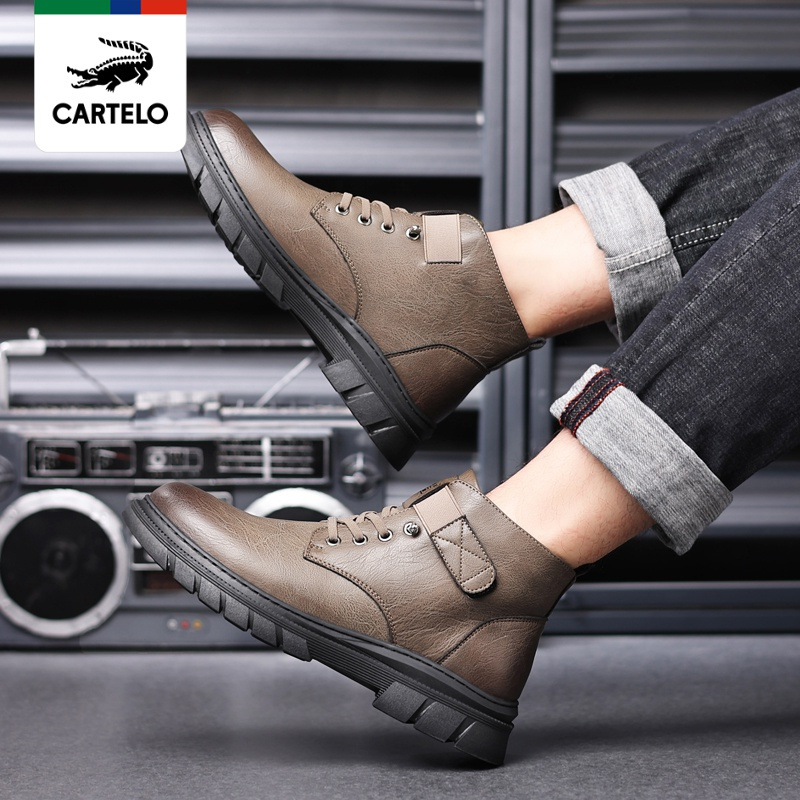 线下专柜同款卡帝乐鳄鱼cartelo新款时尚真皮高帮马丁靴子男休闲鞋工