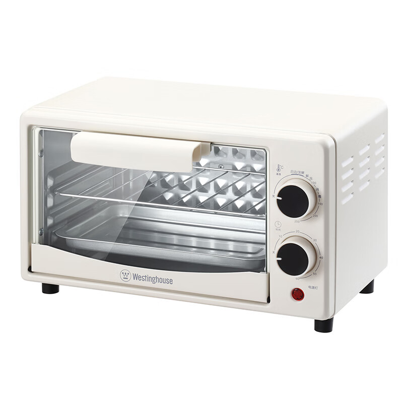 西屋(WESTINGHOUSE) 750W透明防爆玻璃门10L容量双旋钮设置电烤箱 杏仁白 WTO10X高清大图