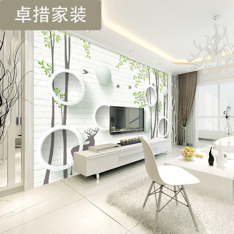 定制北欧砖墙壁纸个性电视背景墙壁纸手绘麋鹿卧室客厅定制大壁画壹德壹