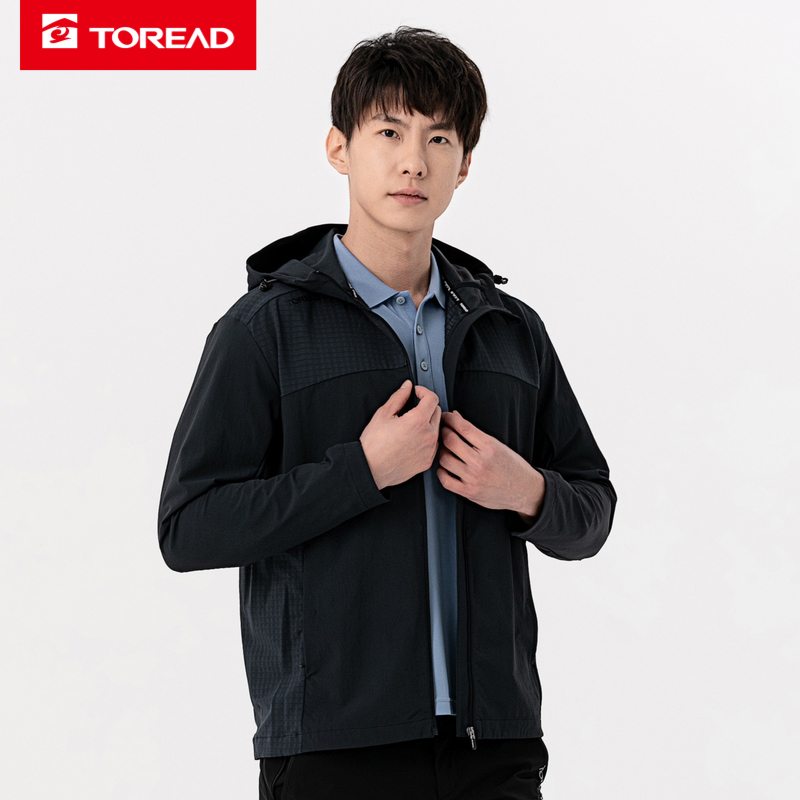 探路者男装户外徒步越野外套连帽 春夏季户外登山服装男式透气耐磨弹力吸湿排汗运动旅行外套