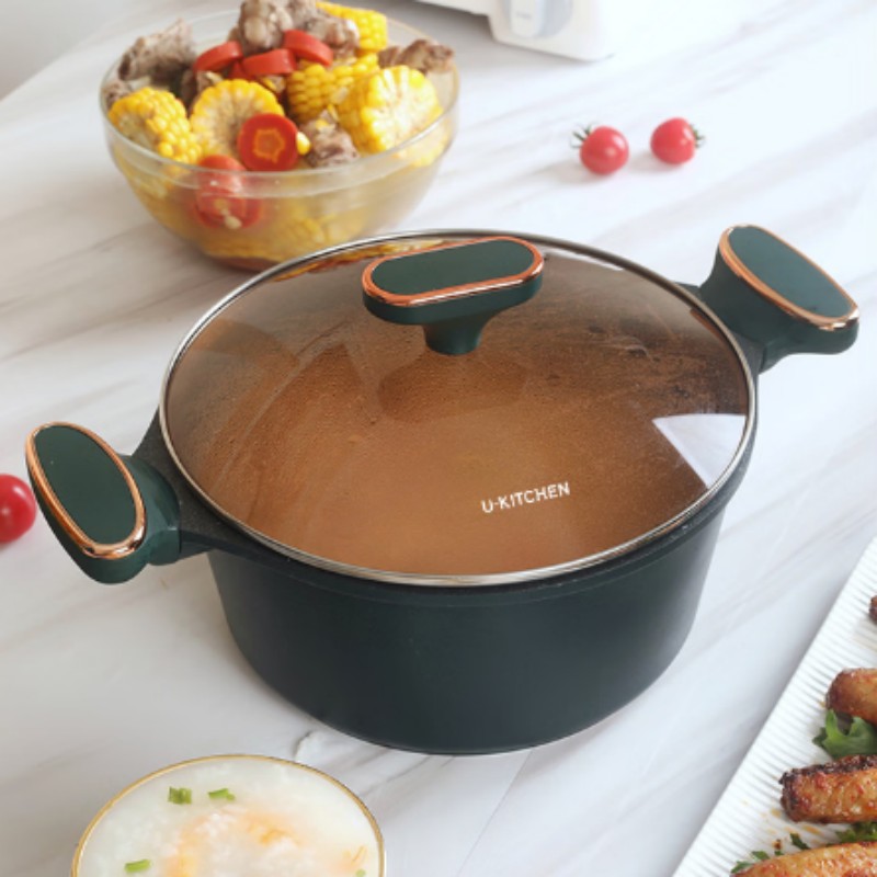 U-KITCHEN大容量汤锅炖锅家用双耳锅电磁炉燃气灶通用墨绿色28cm ML-2805A高清大图