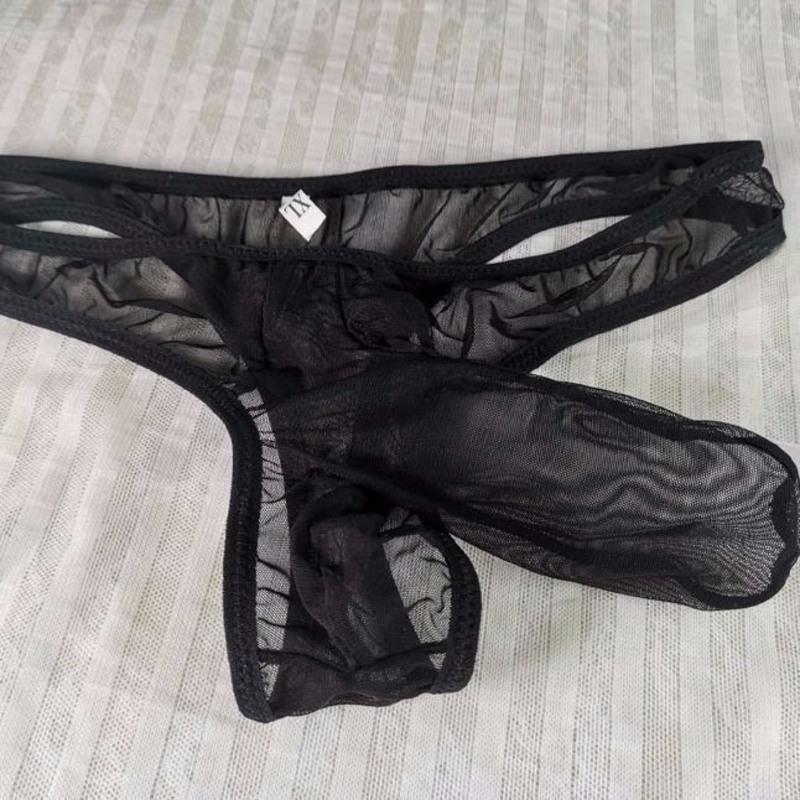 男生情趣内衣内裤大象鼻子全透明露毛丁字裤大码男士性感诱惑免脱黑色