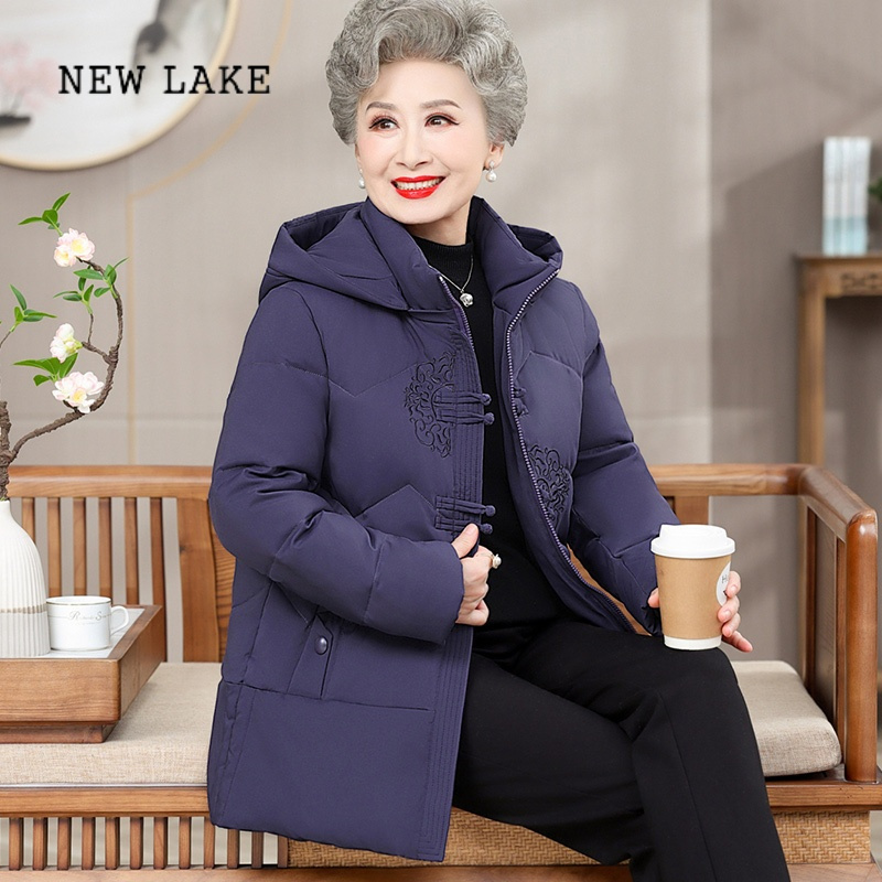 newlake中老年人羽绒服女奶奶冬装加厚60岁老人中长款妈妈老太太保暖