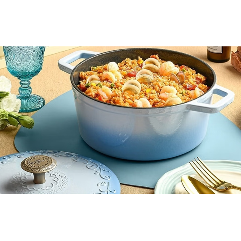 宝玑BGA2403琅彩系列珐琅铸铁锅-霁蓝色 31.8×16cm高清大图
