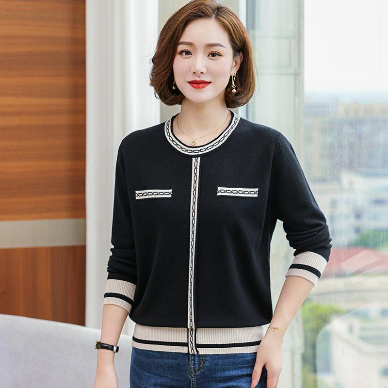 妈妈秋装洋气圆领毛衣针织上衣2023新款打底衫中年女秋款内搭毛衣