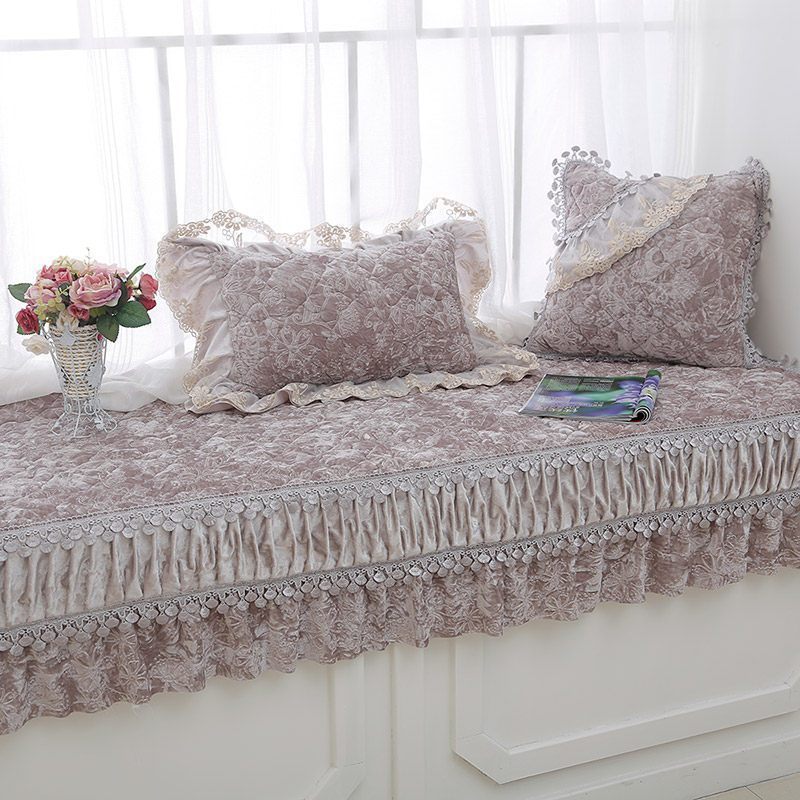 汐岩飘窗垫欧式防滑榻榻米垫四季通用窗台垫阳台垫子可裁剪飘窗坐垫厚 伯爵夫人-珍珠灰(57+28裙摆)*150cm