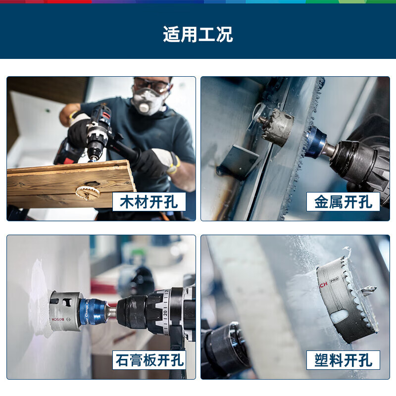 博世专业级多功能开孔器快换型双金属开孔钻头套装高清大图