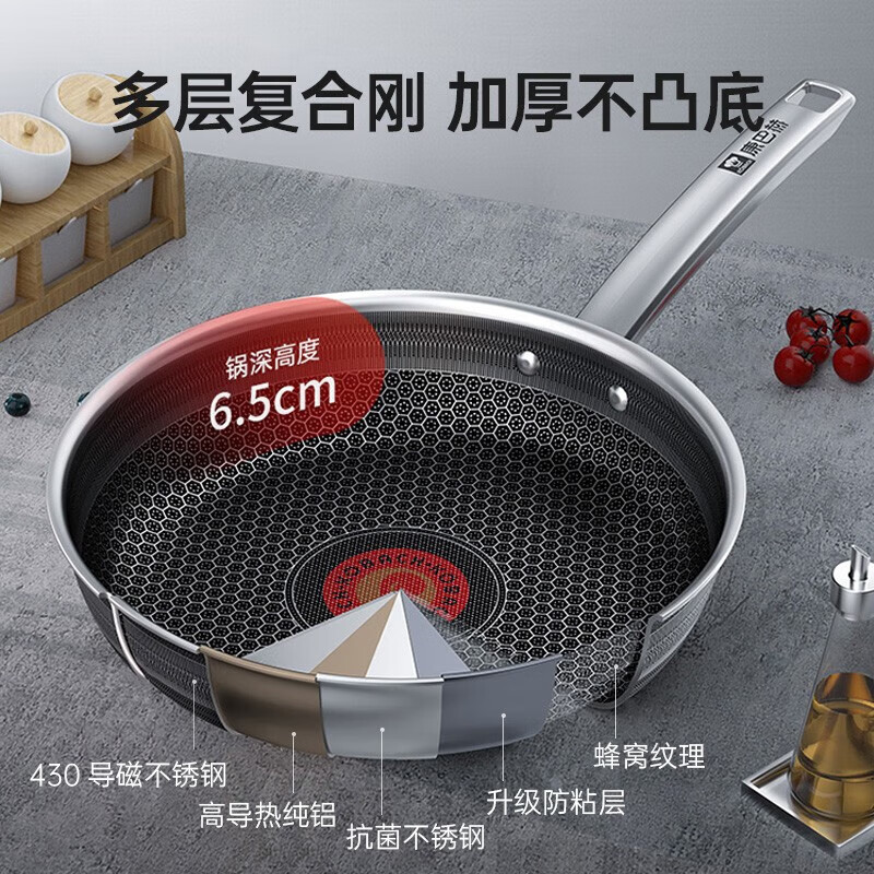 康巴赫(KBH)六代煎锅不粘锅抗菌不锈钢平底锅双蜂窝锅红点电磁炉燃气通用 红点双蜂窝六代煎锅26cm高清大图