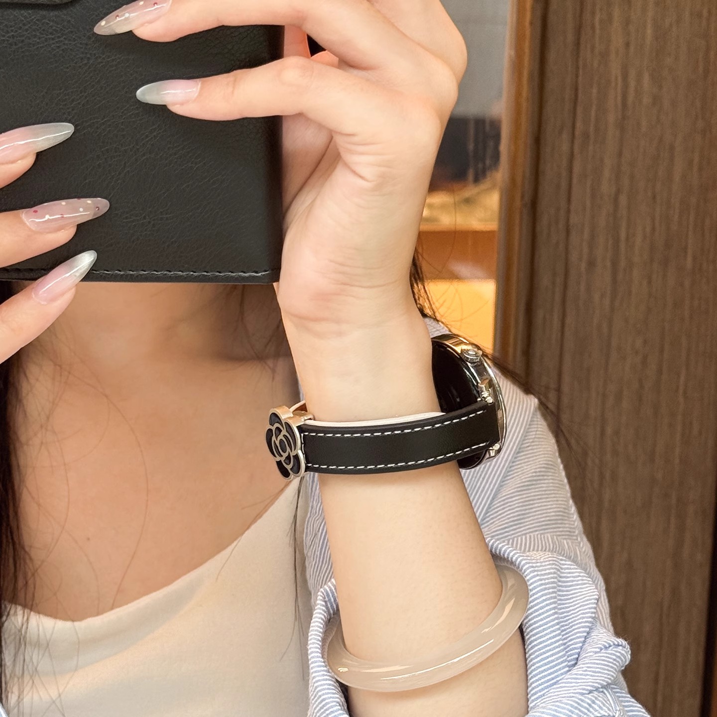 适用于华为手表gt6表带山茶花折叠扣gt5平纹watch5皮带3139B 黑色 3高清大图