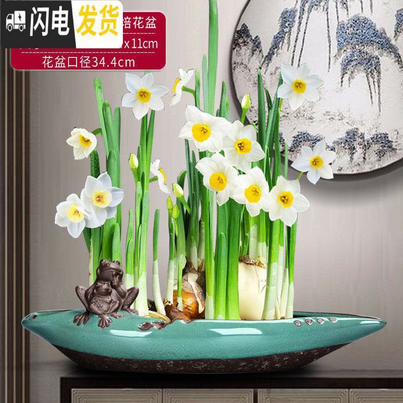 三维工匠新中式禅意铜钱水仙花专用水培花盆载植物好养创意陶瓷室内个性