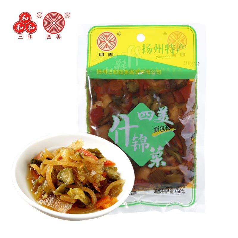三和四美酱菜什锦菜120g袋装扬州特产酱菜下饭菜榨菜咸菜视频