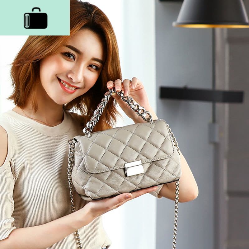 小众链条女包菱格包包2020新款潮头层牛皮小包包单肩斜挎包NEW LAKE女斜挎包图片