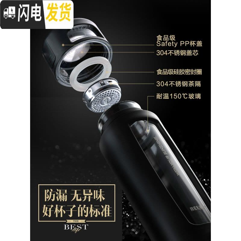 三维工匠玻璃杯水杯男创意车载双层便携过滤随手杯泡茶家用杯子茶杯图片