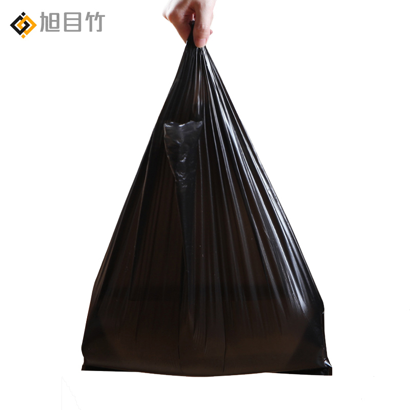 旭目竹 家用背心式垃圾袋黑色加厚一次性塑料袋50只/捆 宽50*80 捆高清大图