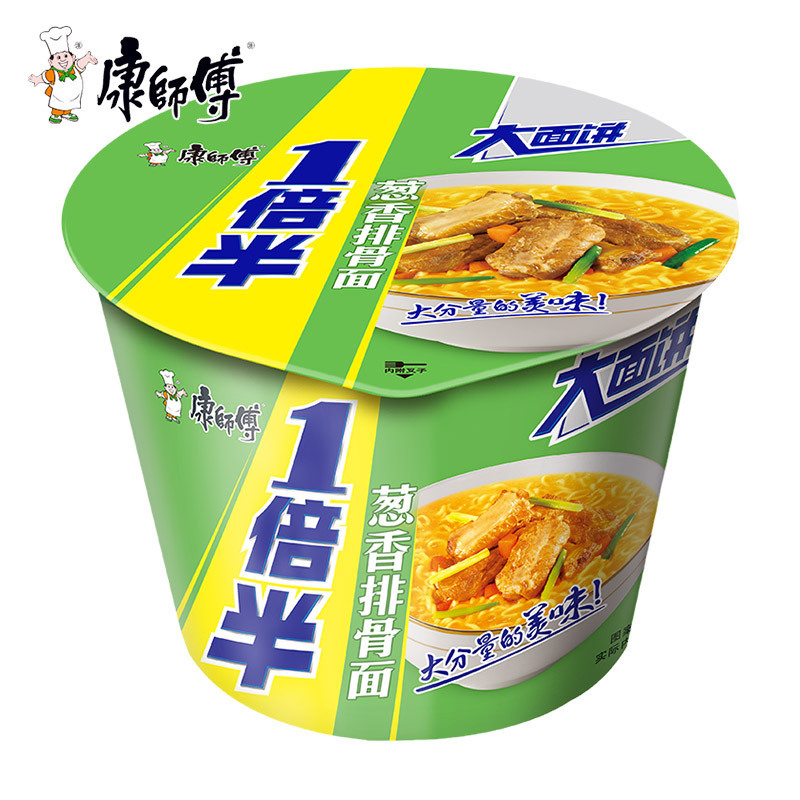 康师傅 一倍半系列 葱香排骨口味方便面桶装12桶整箱 夜宵速食代餐面