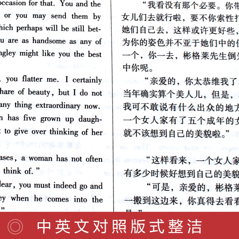 [正版]傲慢与偏见 英文原版中文版 英汉对照图书 中英文双语世界名著小说 奥斯汀著 文学爱好者看英语原著读物 外国读物高清大图