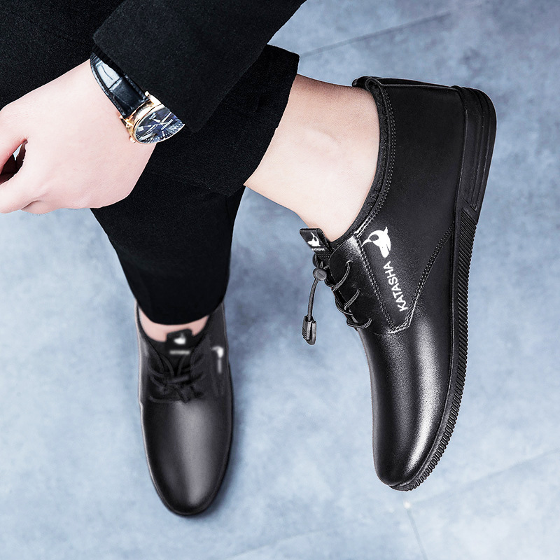 休闲皮鞋男鞋懒人套脚一脚穿工作鞋软底软面皮青年男士透气上班鞋