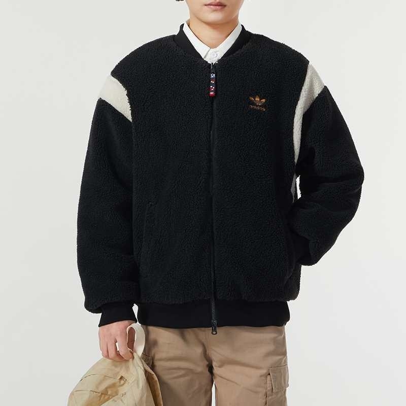 adidas/阿迪达斯三叶草外套保暖仿羊羔绒双面穿男女夹克IX4215 D