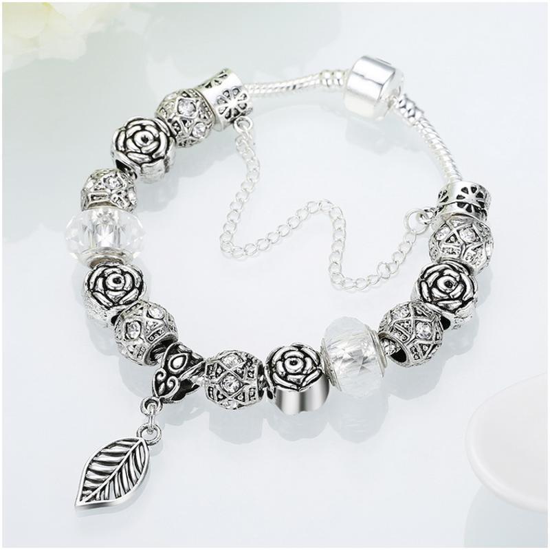 H044-F Women Charms 925 Silver Beads Bracelet 镀银幸运手链女