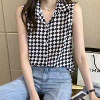 洋气夏季黑白格坎肩背心女外穿衬衫无袖雪纺打底衫内搭上衣