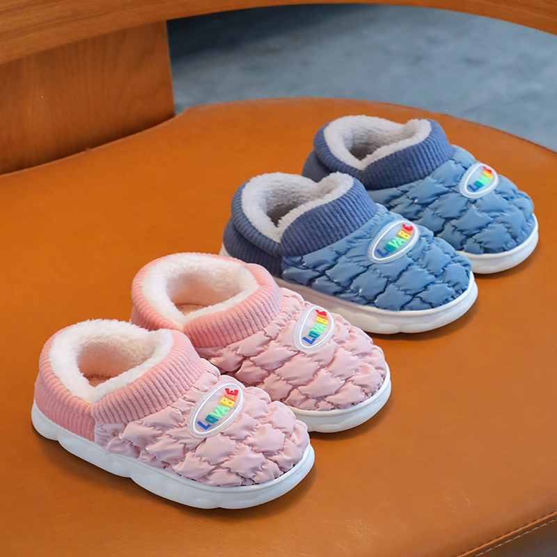 智扣儿童棉拖鞋冬男童宝宝棉鞋防水毛毛女童小孩防滑婴幼儿小童家居鞋