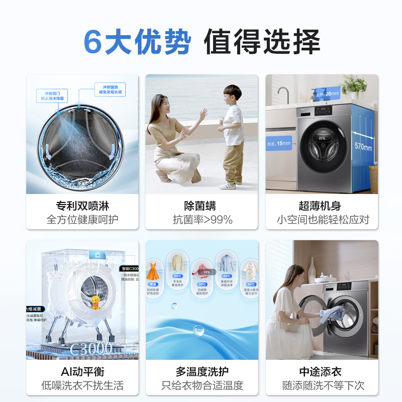 海尔(Haier)10公斤 大容量 变频 超薄机身 滚筒洗衣机 除菌螨 AI动平衡 XQG100-B12506高清大图