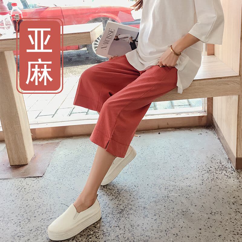 迪鲁奥(DILUAO)孕妇裤子夏薄款亚麻阔腿七分裤宽松休闲托腹孕妇裤夏季怀孕中裤夏图片