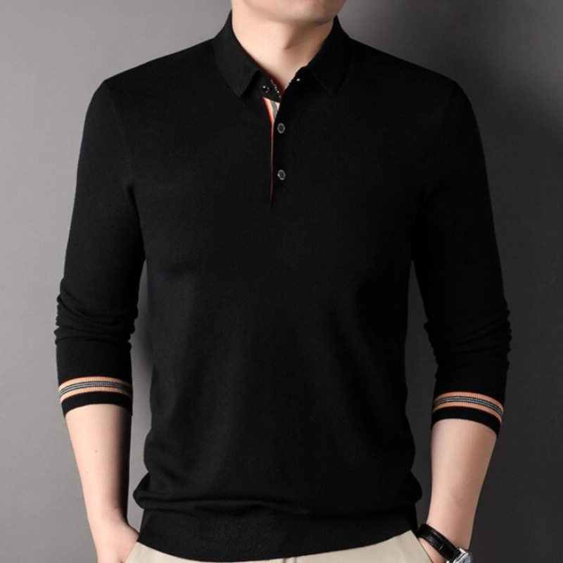 中老年新款针织衫打底翻领Polo长袖纯色时尚休闲日常上装