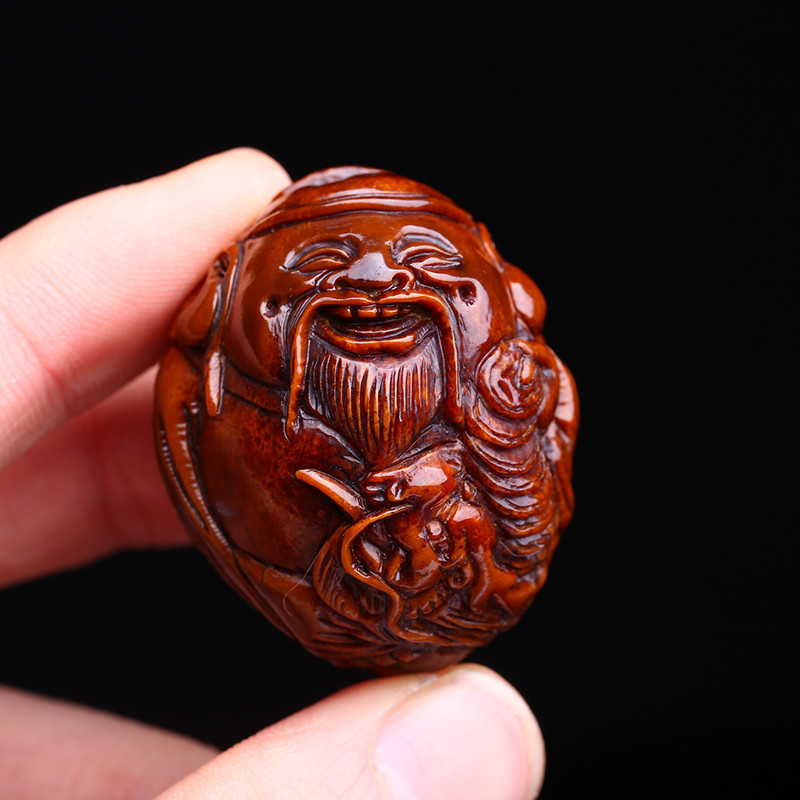 天然橄榄核九龙财神手持车挂摆件超大款老油核手工刻机刷包浆送女朋友七夕情人节礼物