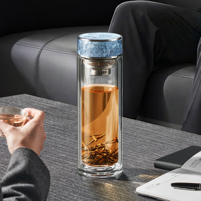 苏泊尔(SUPOR)纯钛耐热玻璃杯400ML瀚海蓝 KCG40CD10