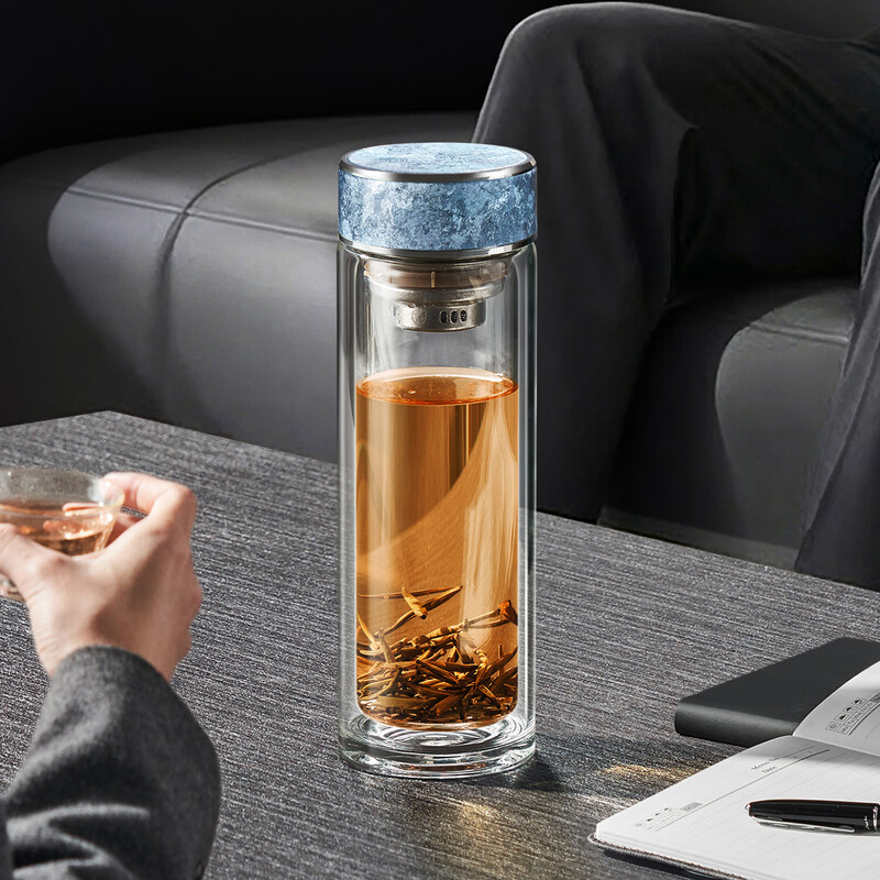 苏泊尔(SUPOR)纯钛耐热玻璃杯400ML瀚海蓝 KCG40CD10