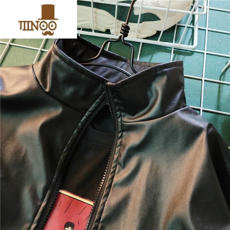 YANXU新款立领机车皮衣外套男韩版潮流青少年复古痞帅pu皮夹克外穿图片