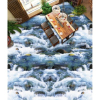 热销 河流溪水3D立体地板贴 商场超市店铺自粘可移除不留胶地画