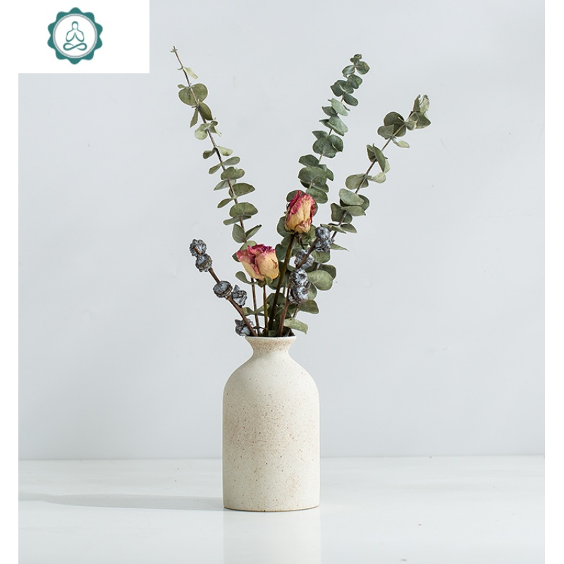 北欧简约ins粗陶磨砂创意陶瓷干花插花花瓶复古做旧家居餐桌摆件 封后