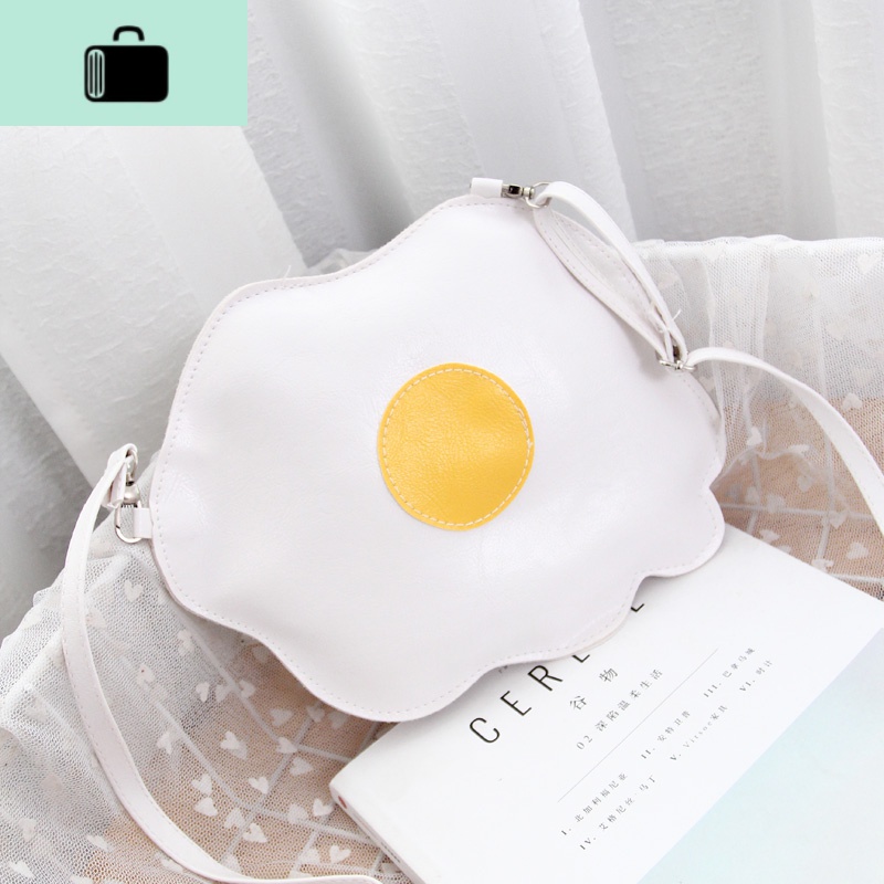 2019原宿荷包蛋斜挎包女包创意软萌趣味鸡蛋包饭零钱包可爱小包包NEW LAKE 白色高清大图
