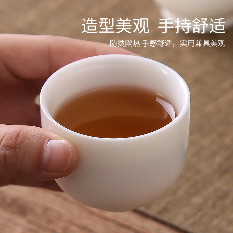 羊脂玉 菩提杯 功夫小茶杯单只羊脂玉茶碗主人杯薄胎白瓷杯玉瓷茶具品茗杯单杯